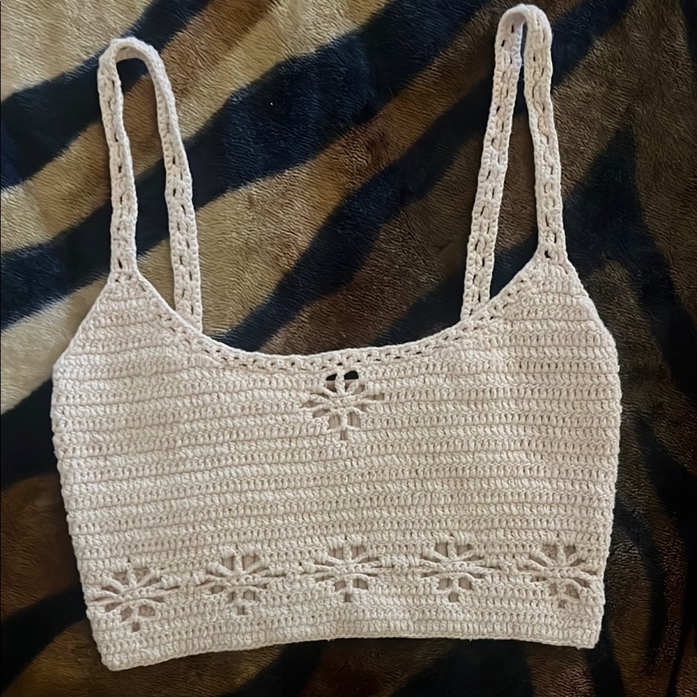 Crochet Cream Crop Top - Free People Small